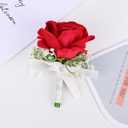 MAFELOE 2 Pieces Party Prom Homecoming Artificial Rose Wrist Corsage and Boutonniere Set, Groom Groomsmen Bride Bridesmaids Wedding Simulation Flowers Accessories Suit Decorations - Red