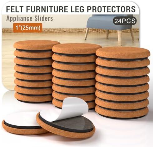 Chair Leg Floor Protectors for Hardwood Floors Stronger Felt and EVA Furniture Pads Prevent Floor from Scratches Reduce Noise Furniture Sliders for Hardwood Floors 24Pcs 1 Inch (25mm)