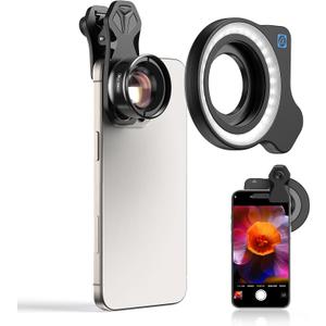 APEXEL Professional Macro Photography Lens with Fill Light for Smartphone, Macro Lenses for iPhone, Samsung, Galaxy, Android Phone(Fits for Almost All Phone), Cell Phone Lens Attachment for iPhone