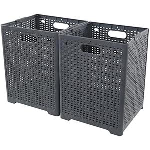 Rinboat 40 L Plastic Collapsible Laundry Hamper, Plastic Dirty Clothes Basket, Gray, Pack of 2