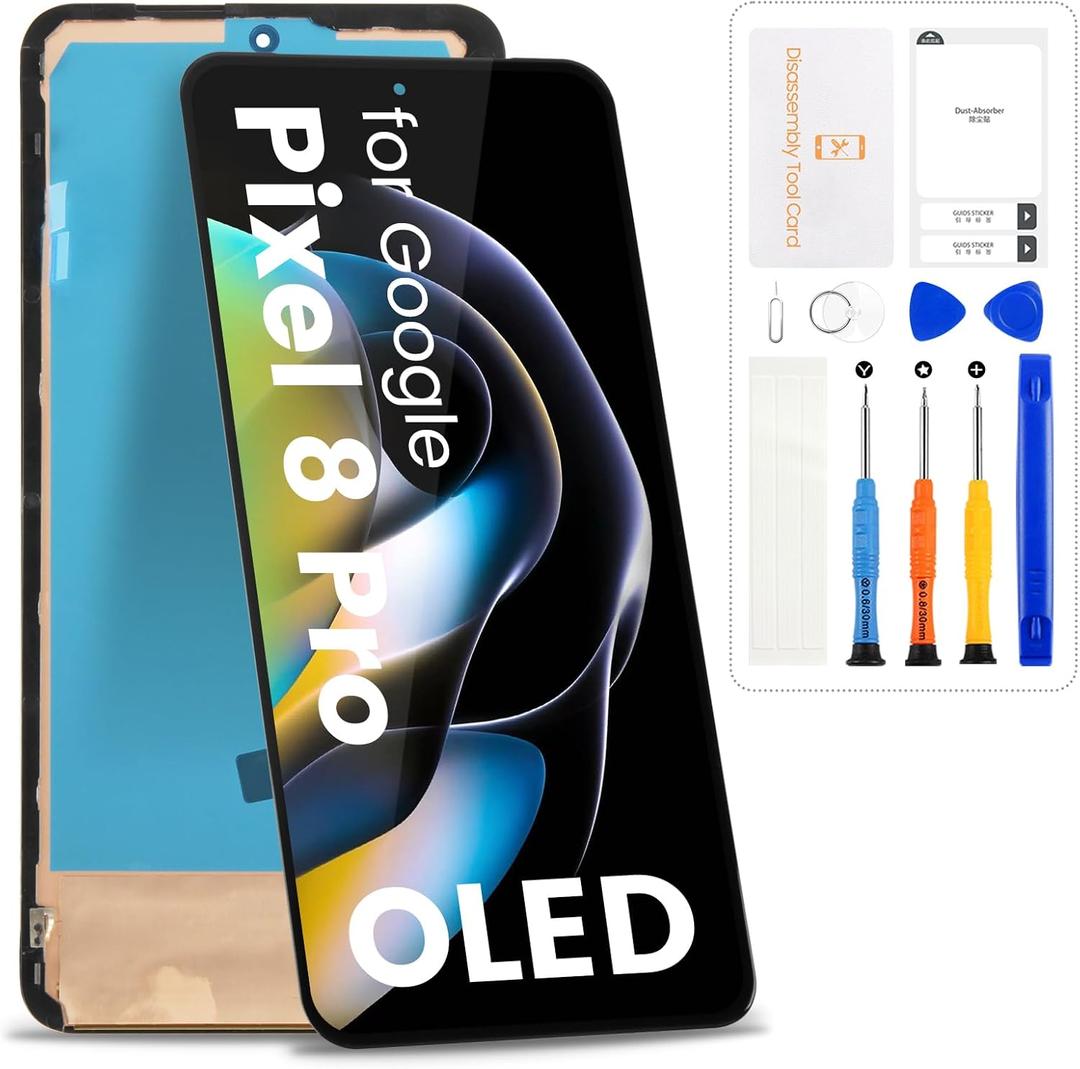 OLED for Google Pixel 8 Pro Screen Replacement for Google Pixel 8 Pro LCD Display Screen GC3VE G1MNW Touch Digitizer Assembly Repair Parts with Bracket,No Fingerprint Cable
