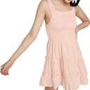 B2prity Women Cutout One Piece Skirt Swimsuit V Neck Tie Back Swimdress Tummy Control Bathing Suit(Stripe,Pink) M/L