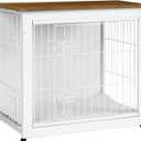 DWANTON Dog Crate Furniture with Cushion, Wooden Kennel Table with Double Doors, Indoor Dog House, Small/Medium/Large Size, 27.2" L, White+Warm Brown