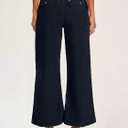 Flamingals Straight Wide Leg Jeans for Women Mid Waisted Casual Raw Hem Denim Capris Pants with Pockets (S)