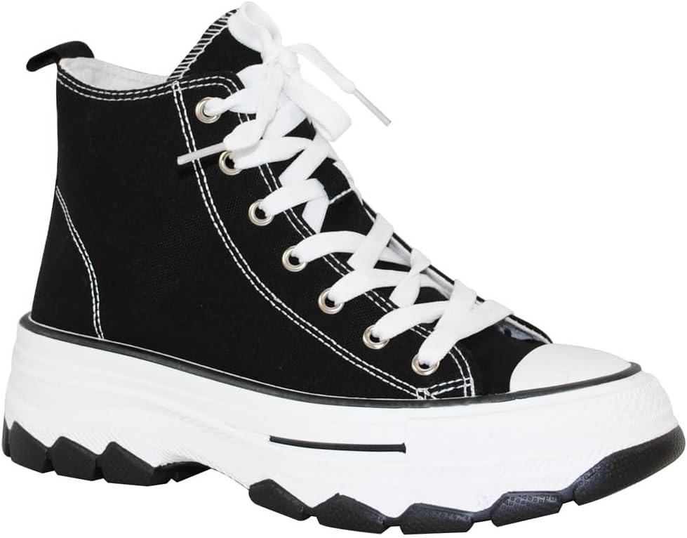 TRENDSUP 2-Inch Height Platform Lace-Up Canvas Sneakers - Fashionable, Comfortable, Durable, and Versatile Shoes for Everyday Casual Wear (8.5, Black)
