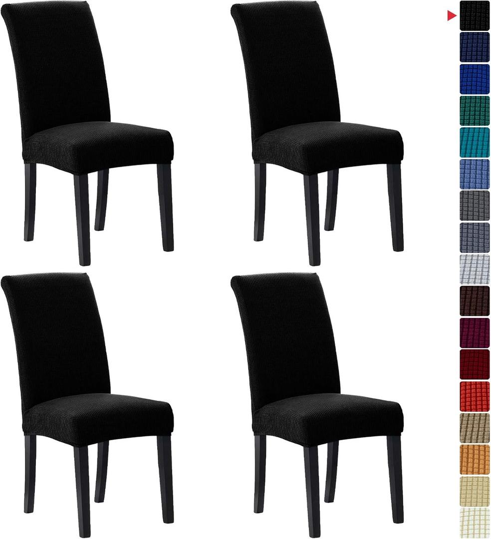 Howhic Stretch Chair Covers for Dining Room Set of 4, Removable Washable Dining Room Chair Covers, Dining Chair Slipcovers Seat Protector, Great for Home Upholstery and Banquet (Black, 4 Pack)