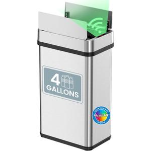 iTouchless 15 Liter / 4 Gallon Stainless Steel Sensor 2.0 Technology Wings Open Lid Bathroom Trash Can, Touchless Automatic Operation, Compact Design for Home, Office, Restroom, Kitchen, Bedroom