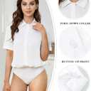 TQD Women Button Down Bodysuit Long Sleeve Collared Shirt Satin Blouse Bodysuits Tops Business Casual Office Professional (White, M)
