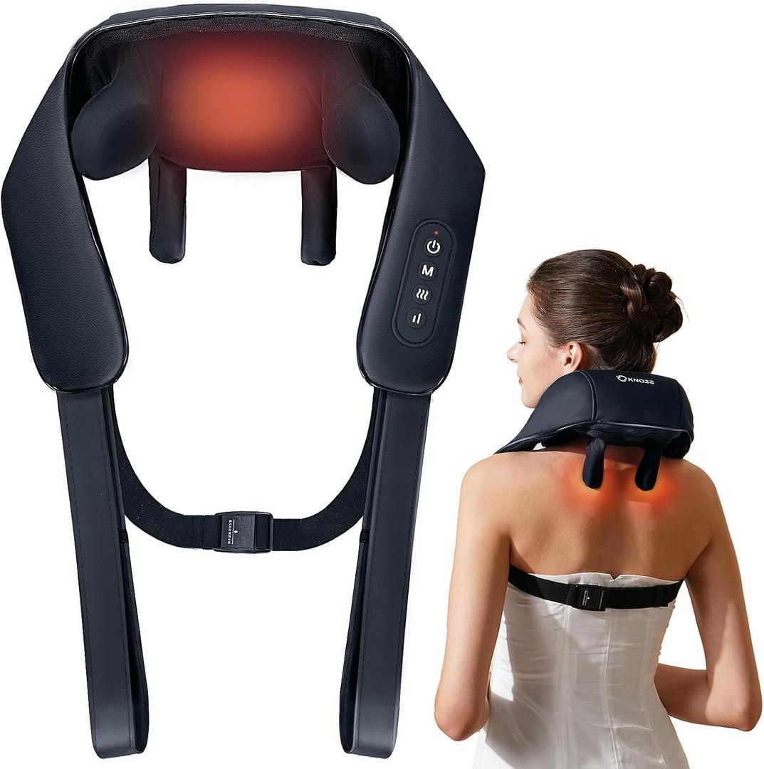 Neck and Shoulder Massager with Heat, Black 4D Kneading Nodes, 3 Speed Settings, Soothing Warmth, Fits Neck, Shoulders, Back, Waist and Legs
