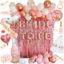 VIDAL CRAFTS 62-Piece Rose Gold Bridal Shower Decorations  Bachelorette Party Decor with Confetti Balloons, Bride-to-Be Banner, Bridal Veil, Fringe Curtains, Bride Sash & Fun Photo Props [UPGRADED] (Rose Gold, Blush Pink, White)