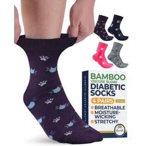 Pembrook Ankle Diabetic Socks for Women & Men - 4 Pairs Cats (Gray, Navy, Purple, Pink), Diabetic Plus Size Socks for Neuropathy (Medium)