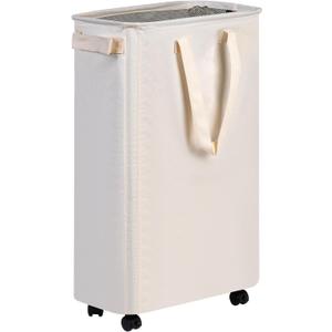 efluky Slim Laundry Hamper with Wheels, Rolling Laundry Basket for Clothes, Small Laundry Basket for Bedroom, Dorm and Laundry Room, 48L (12.7 Gallons) Beige