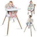9 in 1 Convertible Baby High Chair with Booster, Wooden Highchair for Babies and Toddlers with Adjustable Tray & 5-Point Harness, Multi-Functional Growing Seat for Feeding, Learning & Play, Beige