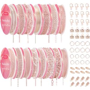ENERFUN Rose Gold Necklace Chains for Jewelry Making, 112 Feet 15 Rolls Jewelry Chains Bulk for DIY Necklace Bracelet Jewelry Making Accessories with Jump Rings Lobster Clasps Connectors