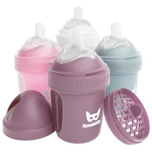 Herobility Anti-Colic Baby Bottles 5 fl oz/140ml- Pack of 4 Newborn Baby Bottles, Slow Flow Plastic Bottles, Breast-Shaped Teat for Breastfed Babies Multicolor White, Gray, Pink, Hawthorn Rose