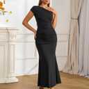 Summer One Shoulder Wedding Guest Dresses for Women Elegant Long Formal Bodycon Ruched Bridesmaid Midi Dress 2026 (Black, XL)
