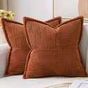 MIULEE Dark Rust Pillow Covers 20x20 Inch with Splicing Set of 2 Super Soft Boho Striped Fall Pillow Covers Corduroy Broadside Decorative Textured Throw Pillows for Couch Cushion Livingroom
