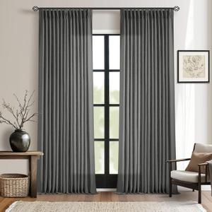 Dark Gray Linen Pinch Pleated Curtains 96 Inches Long for Living Room Pleated Drapes Back Tab Thick Linen Textured Modern Farmhouse Neutral Charcoal Slate Grey 96 Inch Curtain for Dining Bedroom (40"W x 96"L (Pack of 2))