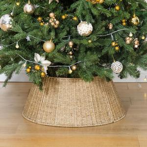 StorageWorks 22.5 Inch Christmas Tree Collar, 4-Piece Durable Christmas Tree Base Cover for Artificial Trees, Handcrafted Seagrass Christmas Tree Skirt for Christmas Decor, Medium