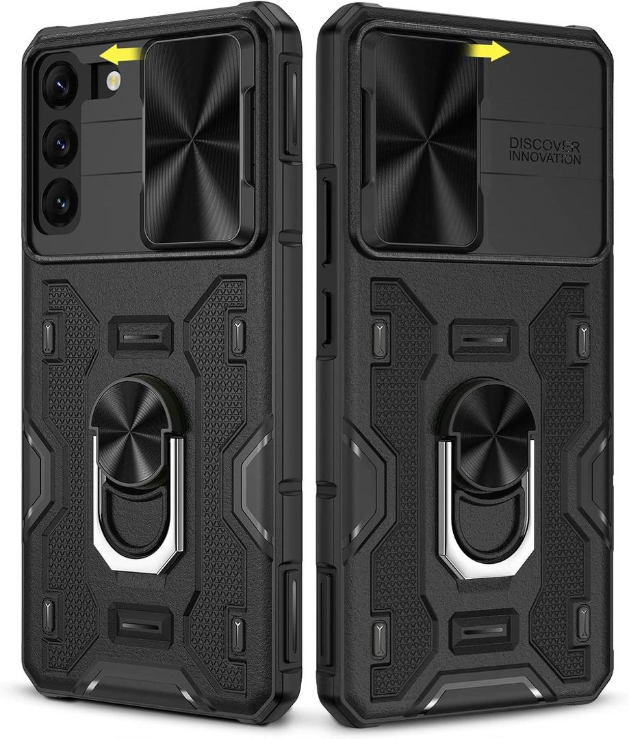 Caka for Samsung Galaxy S22 Plus Case with Kickstand, Galaxy S22 Plus Case with Camera Cover Built-in 360 Rotate Ring Stand Magnetic Magnet Phone Case Cover for Samsung S22+ Plus 5G -Black