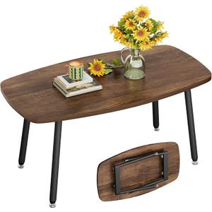 WOHOMO Folding Coffee Table for Small Spaces, No Assembly Farmhouse Portable Living Room Table, Walnut 39.3x19.6x17.7 Inch, 39.3IN