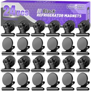 VNDUEEY 24 Pack Magnetic Clips Fridge Magnets, Strong Refrigerator Magnets for Hanging Photos, Heavy Duty Magnet Clips for Classroom, Whiteboard and Office (Black)