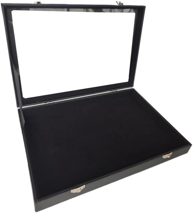 Wooden Jewelry Organizer Tray Box with Clear Lid, Travel Rectangle Organization Storage Box with Metal Clasp, Velvet Blank Jewelry Display Case for Necklaces Bracelets Rings Accessories (Black)