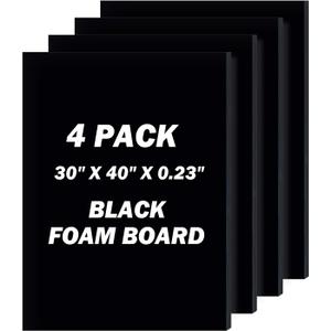 30" x 40" Foam Board 4 Pack, 0.23" Thickness Black Poster Board, Acid Free, Double Sided, Rigid, Sign Board for Mounting, Crafts, Modelling, Art, Display, School Projects