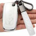 for Ford Key Fob Cover Soft TPU with Keychain Full Protection Key Case for 2018-2025 Explorer Bronco Escape Edge Expedition F-150 Fusion Maverick Mustang Ranger Accessories 4 Button, B White