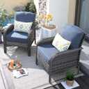 ovios 2 Pieces Patio Furniture Set, Outdoor Wicker Sofa with Chairs, High Back Rattan Chair with Comfy Cushions for Porch Yard Deck, Denim Blue