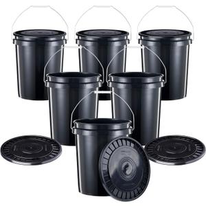 United Solutions 5-Gallon Heavy-Duty Buckets with Snap-On Lids, 6-Pack BPA-Free, Food-Grade Plastic, Multi-Purpose Storage for Home, DIY, and Job Sites Black
