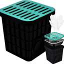 18x18x15 in Large Catch Basin for Drainage with Debris Basket,Catch Basin with Fiber Glass Grate,French Drain Catch Basin Without pre drilled Holes are Suitable for courtyards, downspouts, lawns