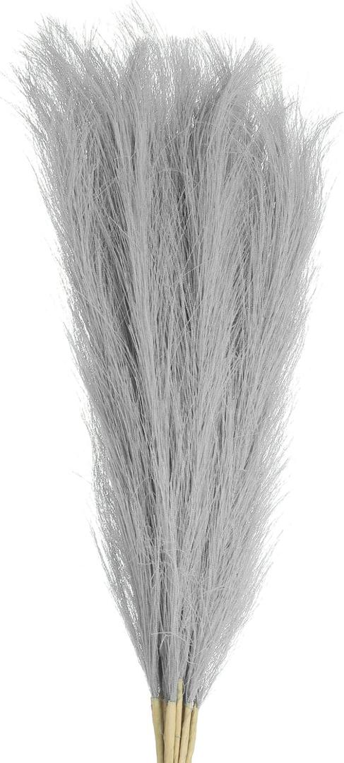 MECCANIXITY 18Pcs Faux Pampas Grass, 21"/55cm Fluffy Fake Pampas Grass Decor Tall Artificial Pampas Grass for Living Room Party Wall Vase Wedding Decoration, Light Gray