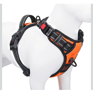 PHOEPET No Pull Dog Harness Medium Reflective Front Clip Vest with Handle, Adjustable 2 Metal Rings 3 Buckles,[Easy to Put on & Take Off] (M, Orange)