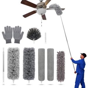 Duster with Extension Pole for Cleaning Ceiling Fans, High Ceilings, in Addition, Dusters for Cleaning Can Also Be Used for Low Places Cleaning, Such As Cabinets, Sofas, and Other Small Spaces. Gray