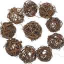 10PCS Hand Knitting Decorative Vine Balls, 3.93 Inch Light Brown Wicker Rattan Orbs for Christmas Tree, Wedding, Cafe, Bar, Party Decoration