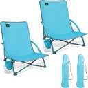 2 Pack Low Folding Beach Chair,Portable Lightweight Lowback Sling Chair, Outdoor Low Seat Camping Chair w/Cup Holder & Carry Bag for Sand Camping Lawn Picnic Festival, Blue