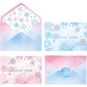 NEWEST 24 Pieces Winter Thank You Cards, Pink Blue Snowflake Greeting Card with Envelopes & Stickers Silver Foil Blank Note Cards for Wonderland Frozen Birthday Wedding Baby Shower, 4 x 6 Inch