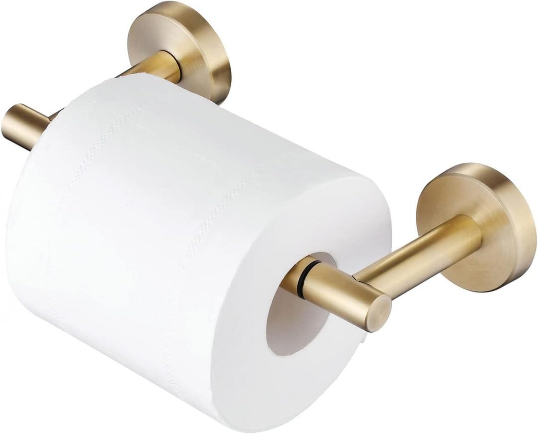 Brushed Gold Toilet Paper Holder for Bathroom, Double Post Pivoting Tissue Roll Holder, Wall Mounted Detachable TP Holder, SUS304 Stainless Steel, SHUNLI
