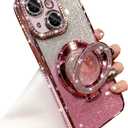 Glitter Kickstand Case for iPhone 14, Luxury Bling Sparkly Diamond Rhinestone with Camera Lens Protector Liquid Flowing Ring Stand TPU Bumper Slim Women Girls Case for iPhone 14 6.1" (Pink)