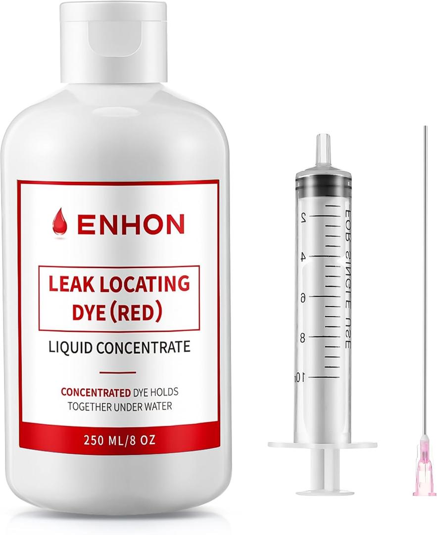 Enhon Pool Leak Locator Dye Kit – 8 oz Red Dye with Precision Applicators, Long-Lasting, Works in Pools, Spas, Hot Tubs, Long Lasting Formula, 40+ Refills