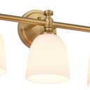 Gold Bathroom Vanity Light, 3-Light Bathroom Light Fixtures Over Mirror, Traditional Vanity Lights for Living Room, Milk White Bell Glass Shades, Standard E26 Base, Aged Brass