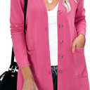 ULTRANICE Women's Cardigan Sweaters Lightweight Long Sleeve Open Front Knitted Button Down Cardigans Tops with Pockets (Pink, L)