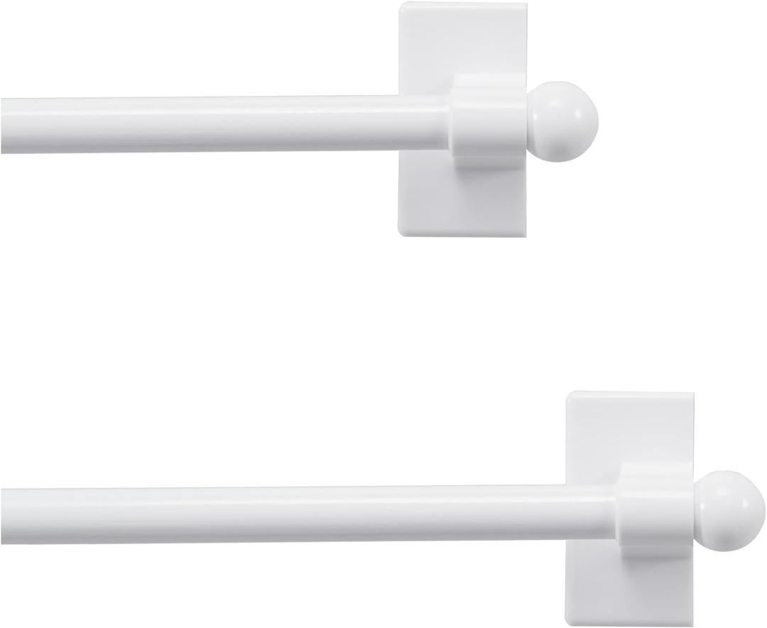 NICETOWN 2 Pack White Magnetic Curtain Rods for Metal Doors with Adjustable Length Extends from 16 inch to 28 inch Magnetic Bathroom Cafe Curtain Rod, Easy Installation for Any Steel Spaces