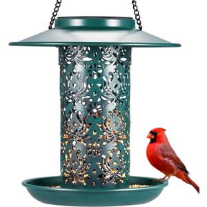 SWEETFULL Solar Bird Feeders for Outside Metal Outdoor Hanging,Wild feeders as Gift Ideas Lovers Garden Yard Patio Cardinals (Chew-Proof,Heavy Duty Weather Resistance 2LBs) (7.5"x 7.5")