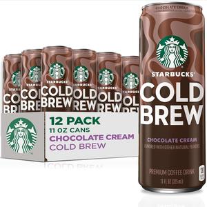 Starbucks Cold Brew Coffee, Chocolate Cream, 11 fl oz Cans (12 Pack), Premium Coffee Drink, Iced Coffee, Best By 03/22/2026