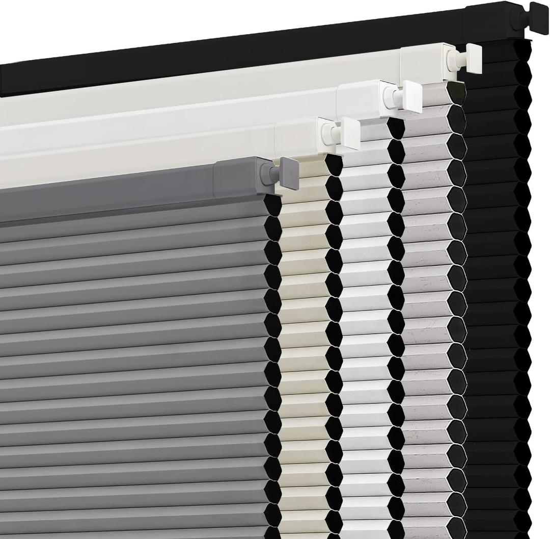 SUNOFF Cordless No Drill Blackout Cellular Shades, 21" W x 64" H, Grey Honeycomb Blinds for Indoor Windows, Free-Stop Blackout Pleated Blinds for Home, Thermal Insulating & Noise Reducing, Grey