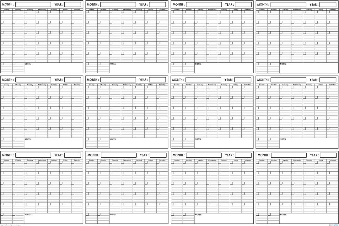 36x48 Large Jumbo Oversized Erasable Laminated Blank Annual Yearly Wall Calendar Poster, 12 Months, Reusable for Office, Academic, Home, 36x48 Horizontal