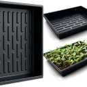 Seed Starter Tray, 5 Packs Plant Tray, Durable Plastic Growing Trays, Stackable Seedling Starter Trays Perfect for Indoor, Outdoor, Greenhouses, 16.5" L x 13.2" W x 2.8" H - Black