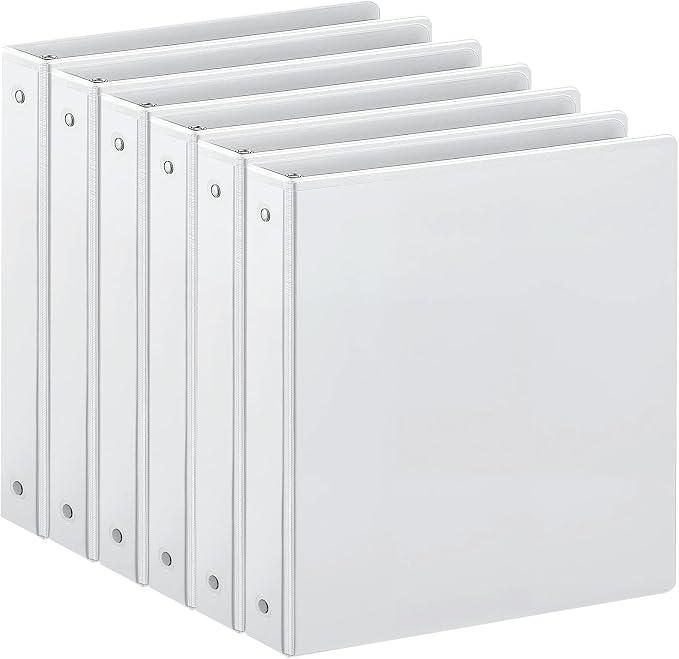 1-inch 3 Ring Binder with 2 Pockets, Clear Customizable View Binders for US Letter Size 8.5'' x 11'', PVC Free, 1'' Binder for Office, Home, and School, White, 6 Pack